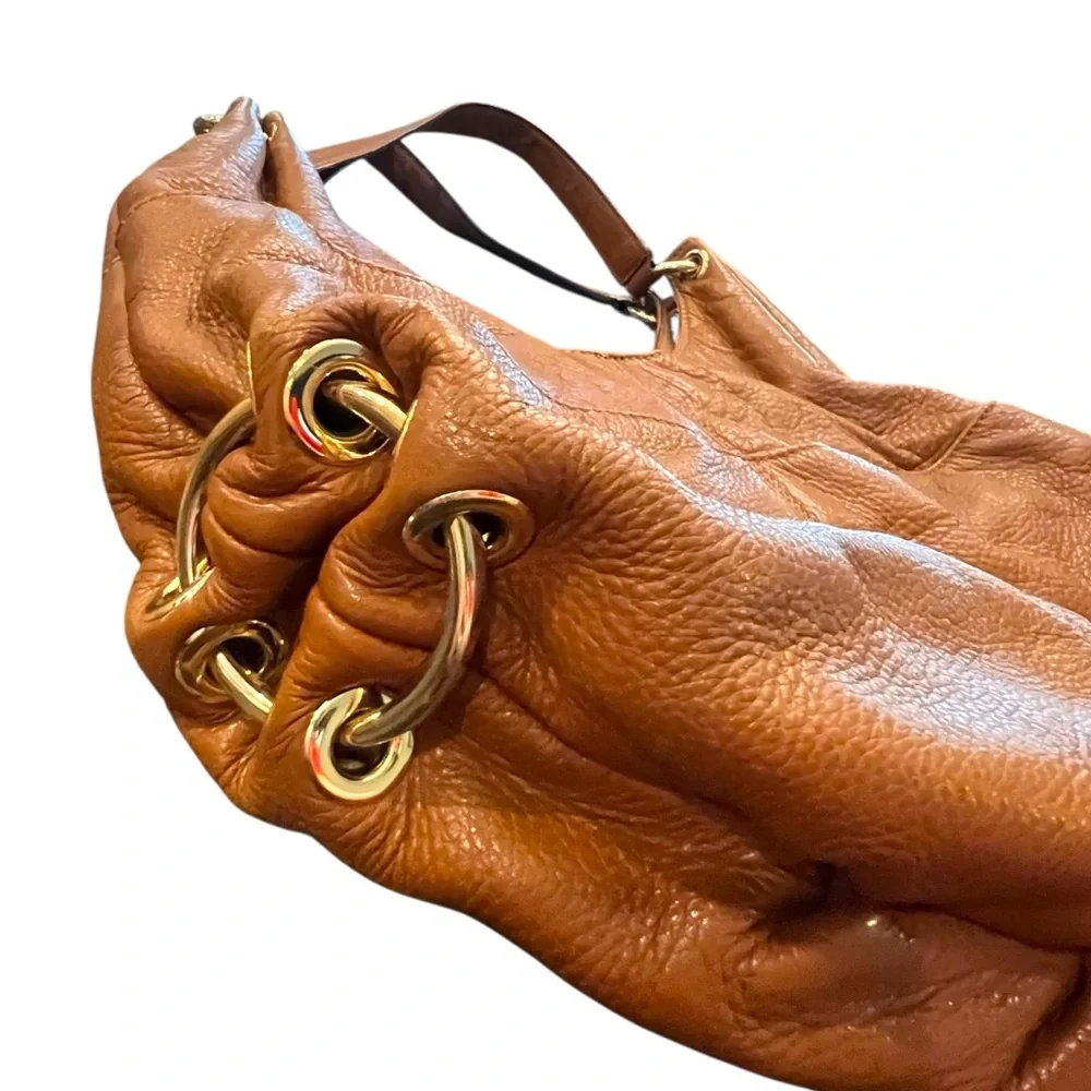 MICHAEL Michael Kors Tan Gold Leather Large Layton Hobo Bag Zippered BOHO Preppy - Picture 13 of 16